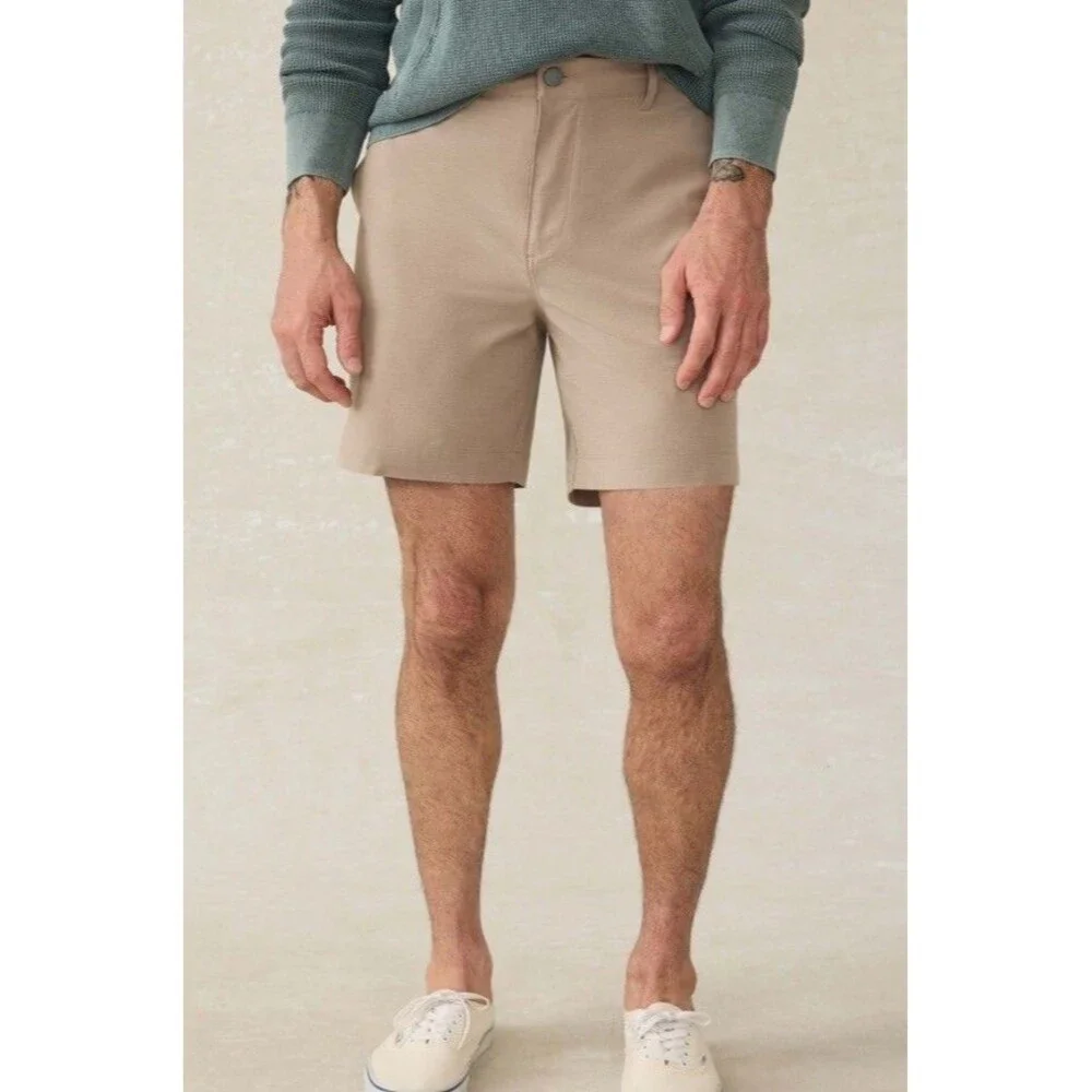 Faherty All Day Shorts Performance Stretch Chino Mens Khaki Drawstring Sz 36